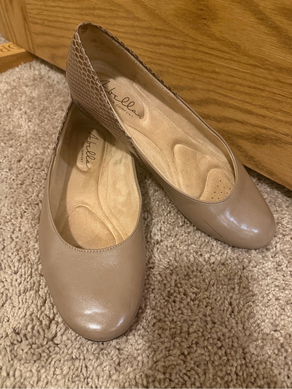 Abella Taupe Slip-On Ballet Flats with Subtle Snake-Texture Heel